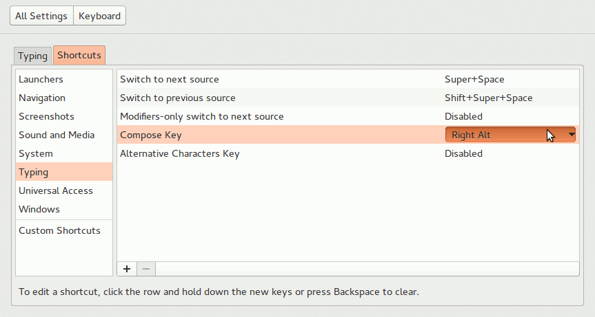 Compose Key option on Keyboard System Settings
