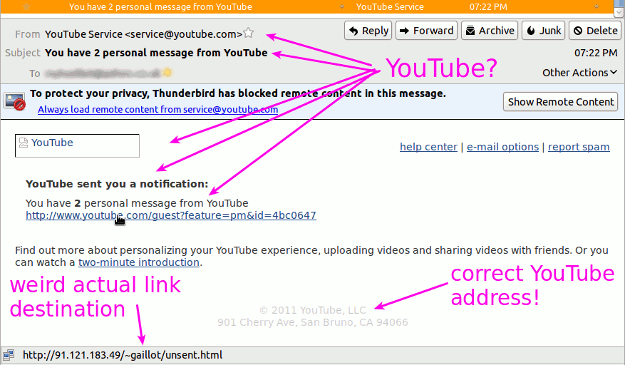 Krivotvorena neželjena pošta YouTube 