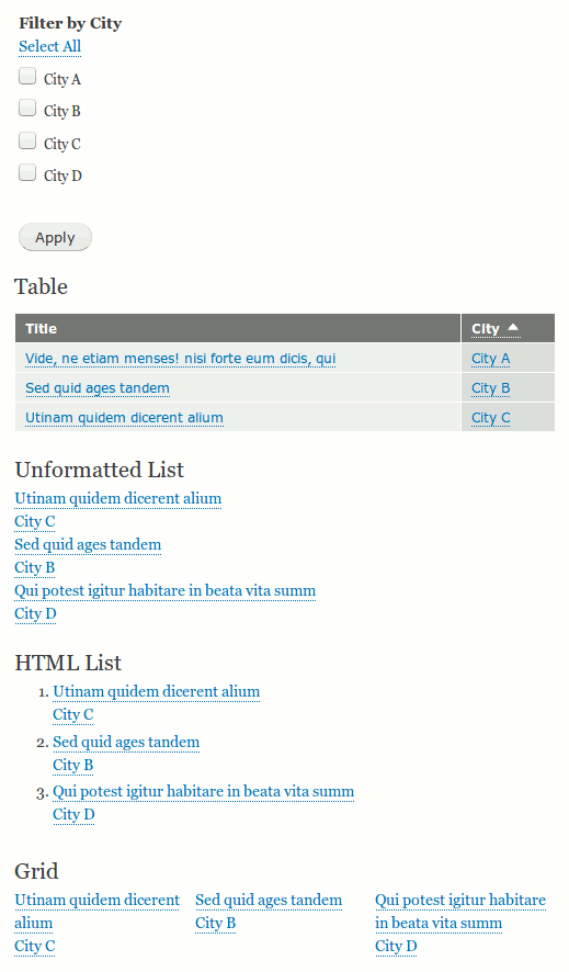 Common Views Formats with Exposed filters